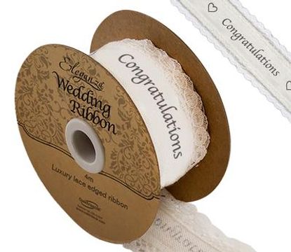 Eleganza Cotton Lace Edge Congratulations 38mm x 4m - Ribbons